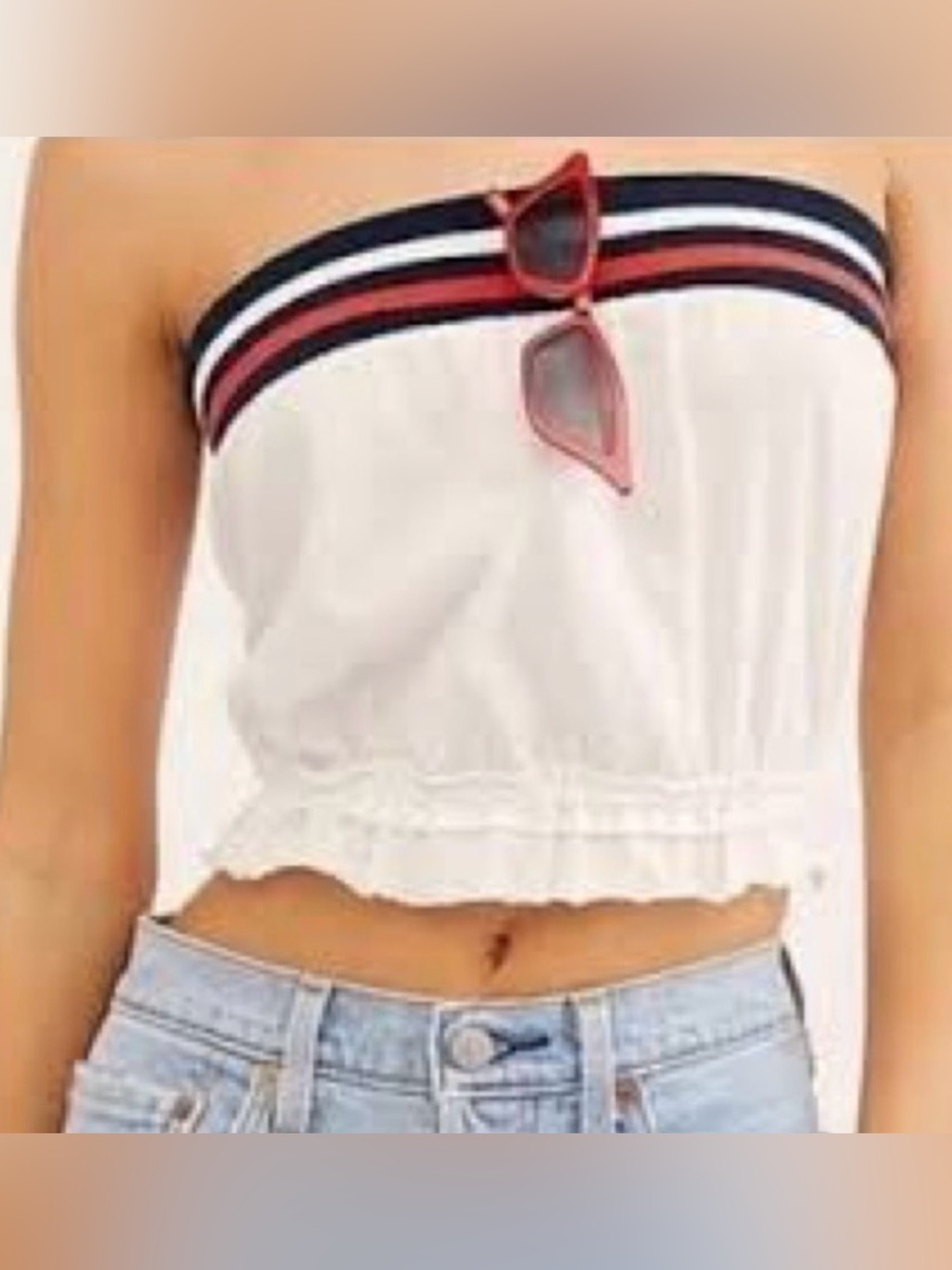 Free People Grand Slam Crop Top red white blue strapless tube top Cotton XS